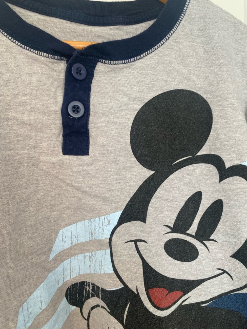 Disney Parks Mickey Mouse Graphic Henley Shirt Men’s Lg Gray Blue Long Sleeve - Picture 4 of 8
